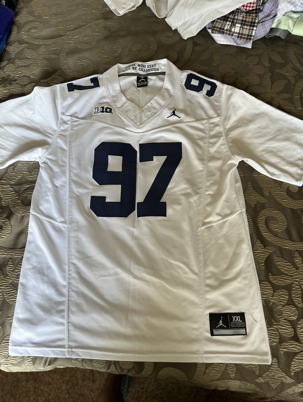 Jordan Men’s White #92 Aiden Hutchinson Michigan Football Jersey